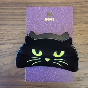 Black Cat Hair Clip Yellow Eyes Whiskers Halloween Spooky‎